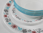 Happiness Nordic Bloom 12-Piece Dinnerware Set – Wildflowers Raspberry Teal Gray