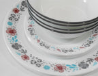 Happiness Nordic Bloom 12-Piece Dinnerware Set – Wildflowers Raspberry Teal Gray