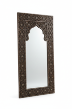 Moroccan Arabesque Carved Wood Full Length Floor Mirror - white background product shot