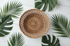 Handwoven Rattan Fruit Bowl close up texture