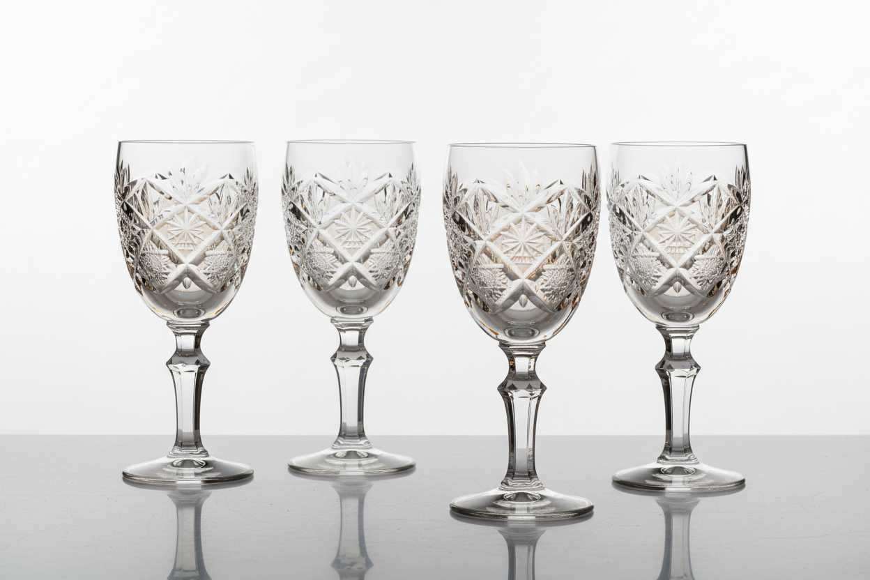 Vintage Cut Crystal Wine Glass Set studio