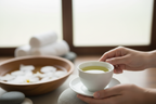 Minimalist Porcelain Tea Cup in spa setting