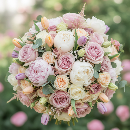 Mixed bouquet detail roses peonies