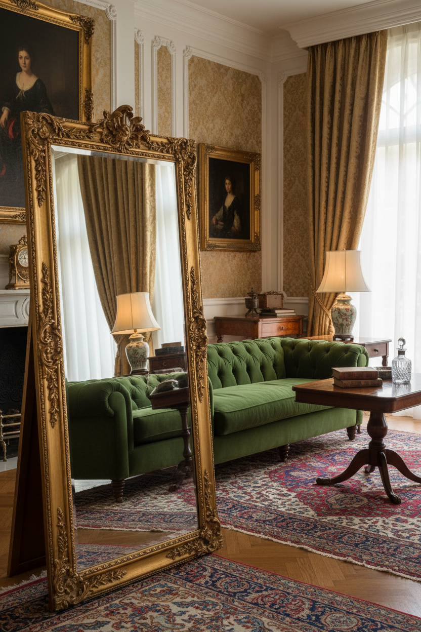 Vintage Baroque Ornate Full Length Floor Mirror - classic European living room