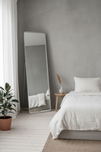 Sleek Silver Slim Frame Full Length Floor Mirror - Scandinavian bedroom