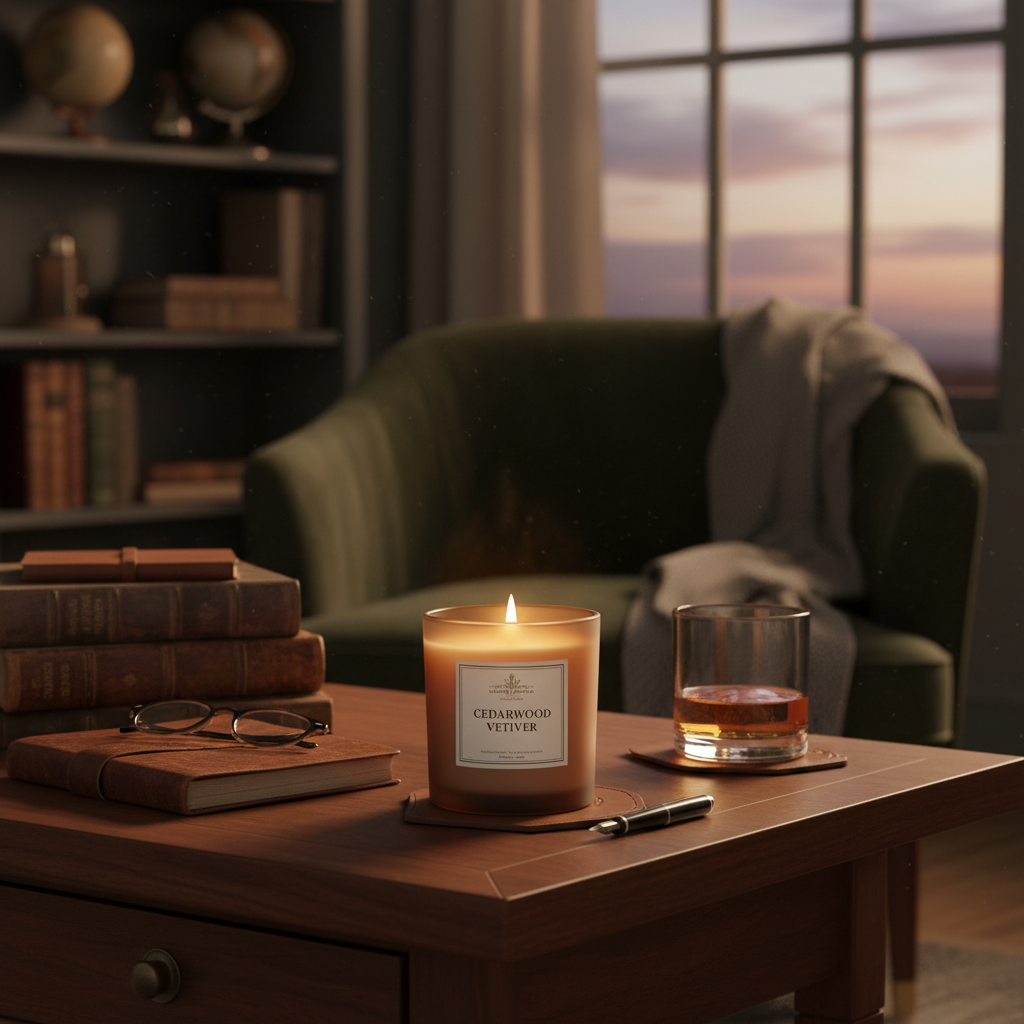Cedarwood & Vetiver Deep Forest Scented Candle - lifestyle scene