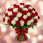 Eternal Love Red White Rose Bouquet close up detail