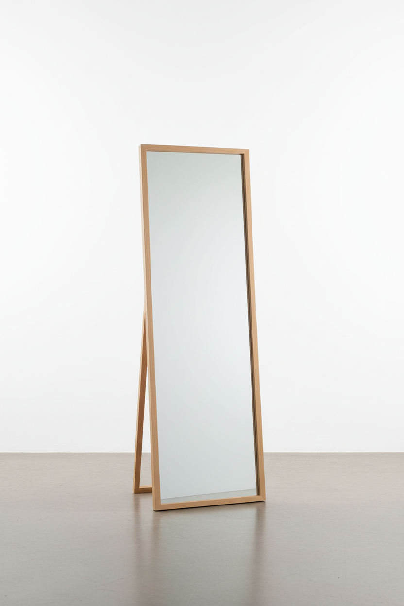 Japandi Zen Walnut Wood Full Length Floor Mirror - white background product shot