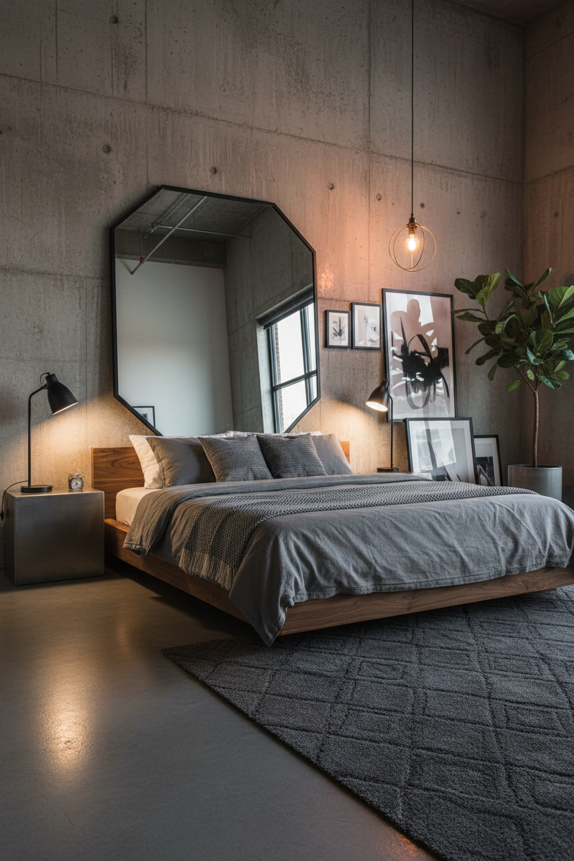 Geometric Hexagon Full Length Floor Mirror - industrial bedroom
