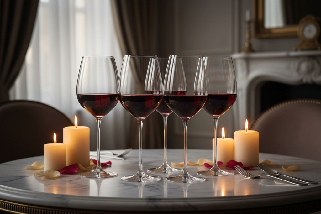 Classic Crystal Wine Glass Set on marble table