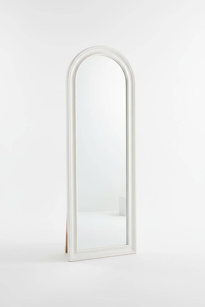 Arch Top White Wood Full Length Floor Mirror studio