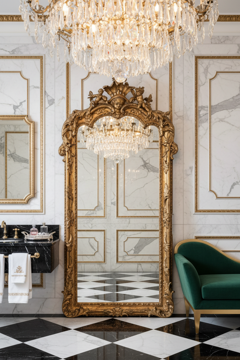 Vintage Baroque Ornate Full Length Floor Mirror - luxury powder room