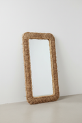Boho Rattan Woven Full Length Floor Mirror - white background product shot