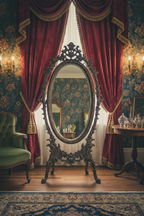 Antique Bronze Oval Full Length Floor Mirror in Victorian dressing room