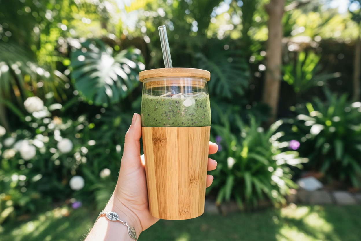 Bamboo Fiber Tumbler in garden setting