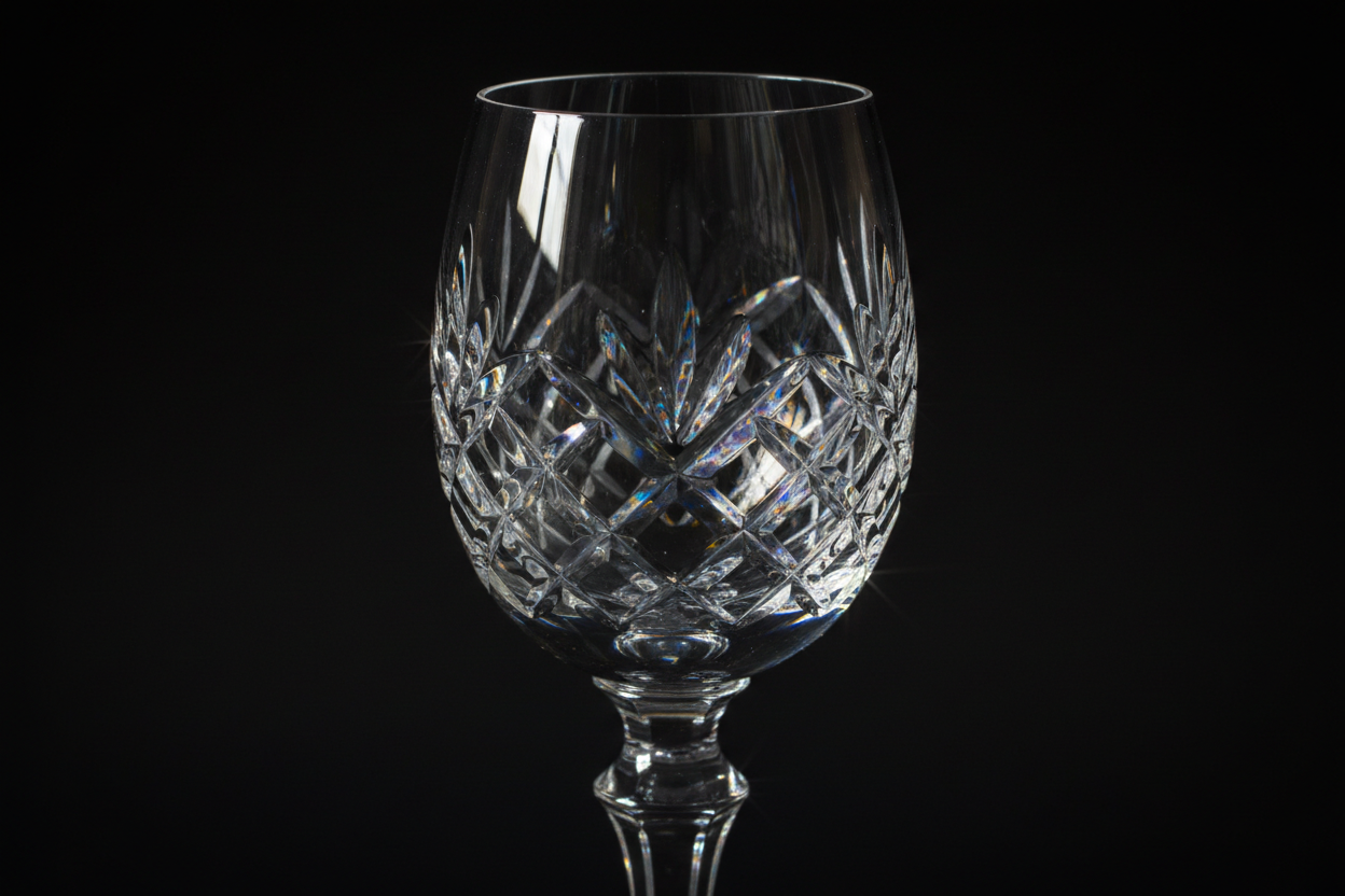 Vintage Cut Crystal Wine Glass diamond pattern close up
