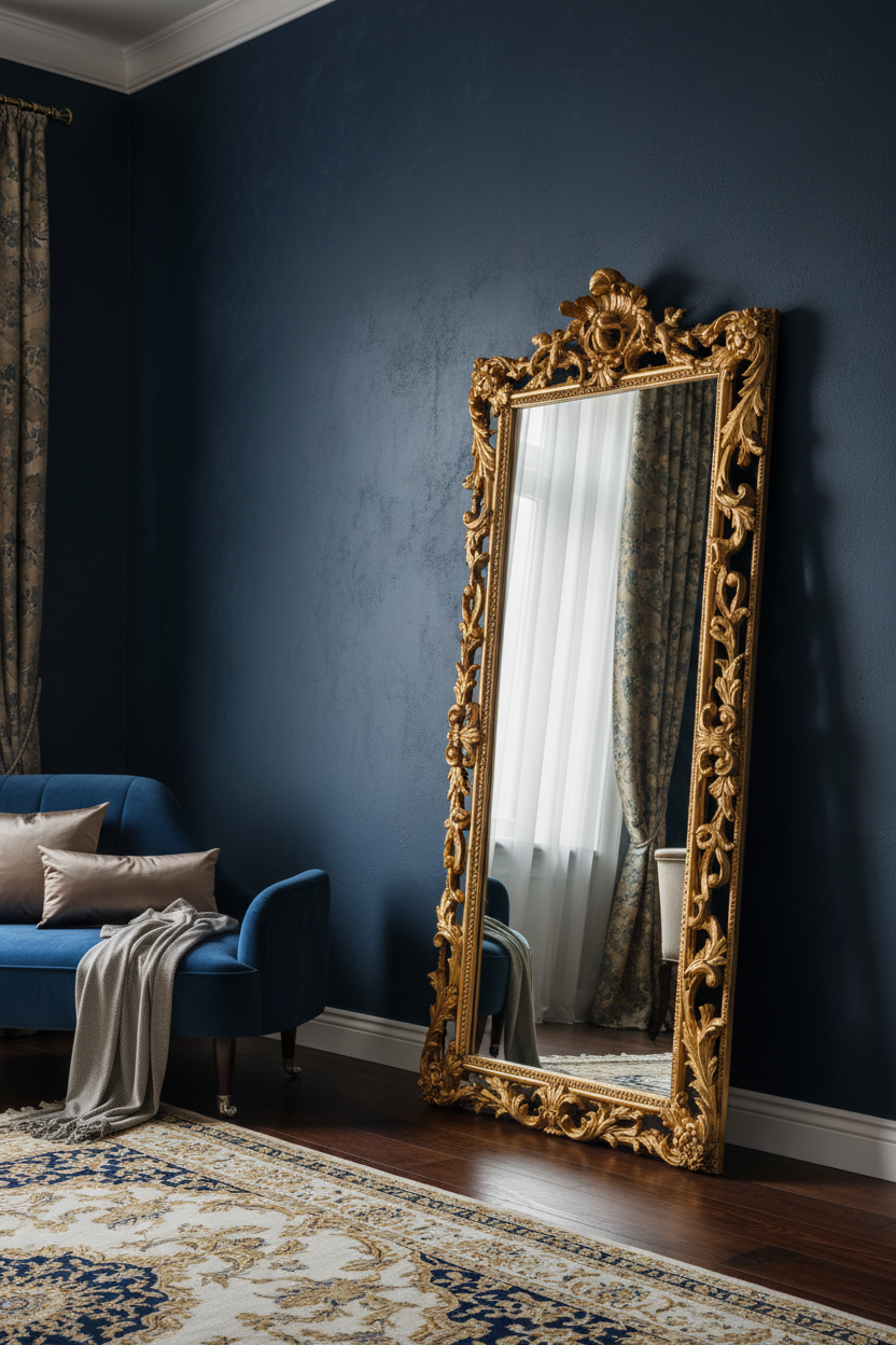 Ornate Gold Leaf Carved Full Length Floor Mirror