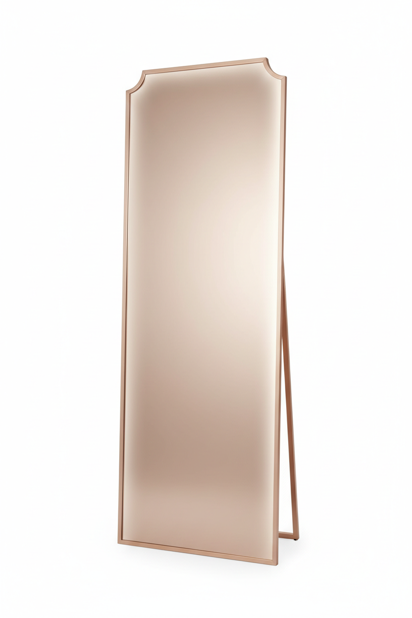 Champagne Rose Gold Slim Frame Full Length Floor Mirror - white background product shot