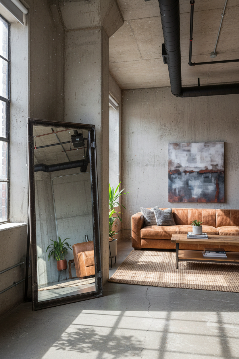 Industrial Iron Pipe Frame Full Length Floor Mirror - studio apartment
