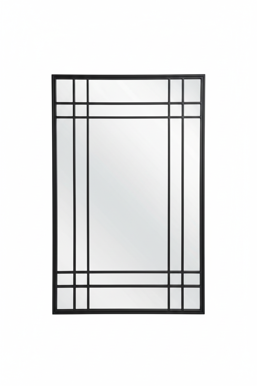 Industrial Loft Rectangular Wall Mirror with black metal frame