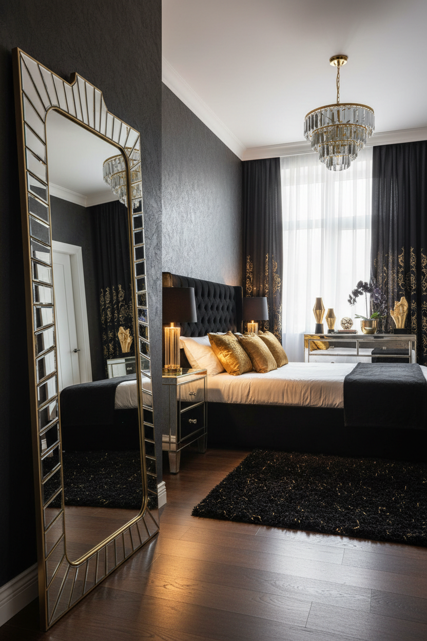 Art Deco Sunburst Gold Full Length Floor Mirror - modern glam bedroom