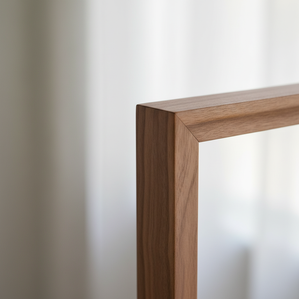 Japandi Zen Walnut Wood Full Length Floor Mirror - walnut wood grain detail