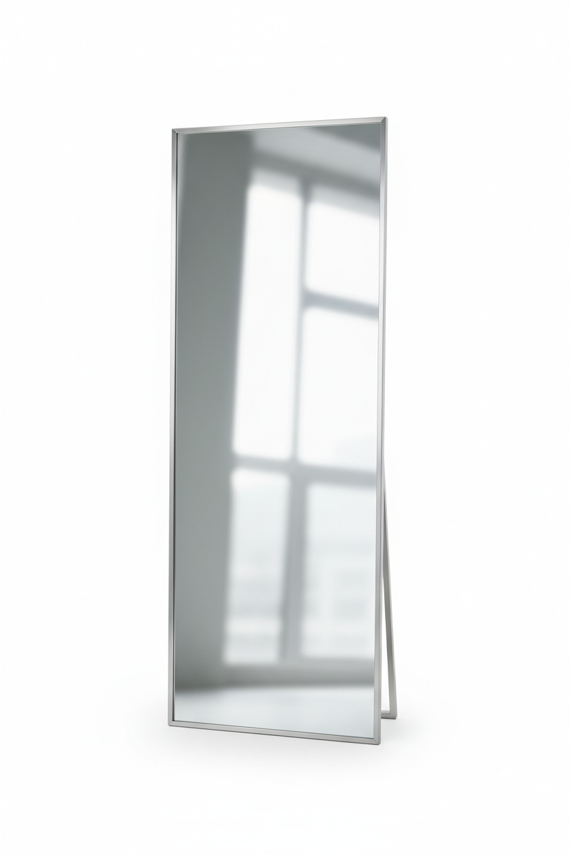 Sleek Silver Slim Frame Full Length Floor Mirror - white background