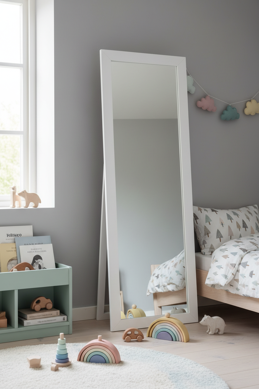 Scandi White Wood Frame Full Length Floor Mirror - kids room styling