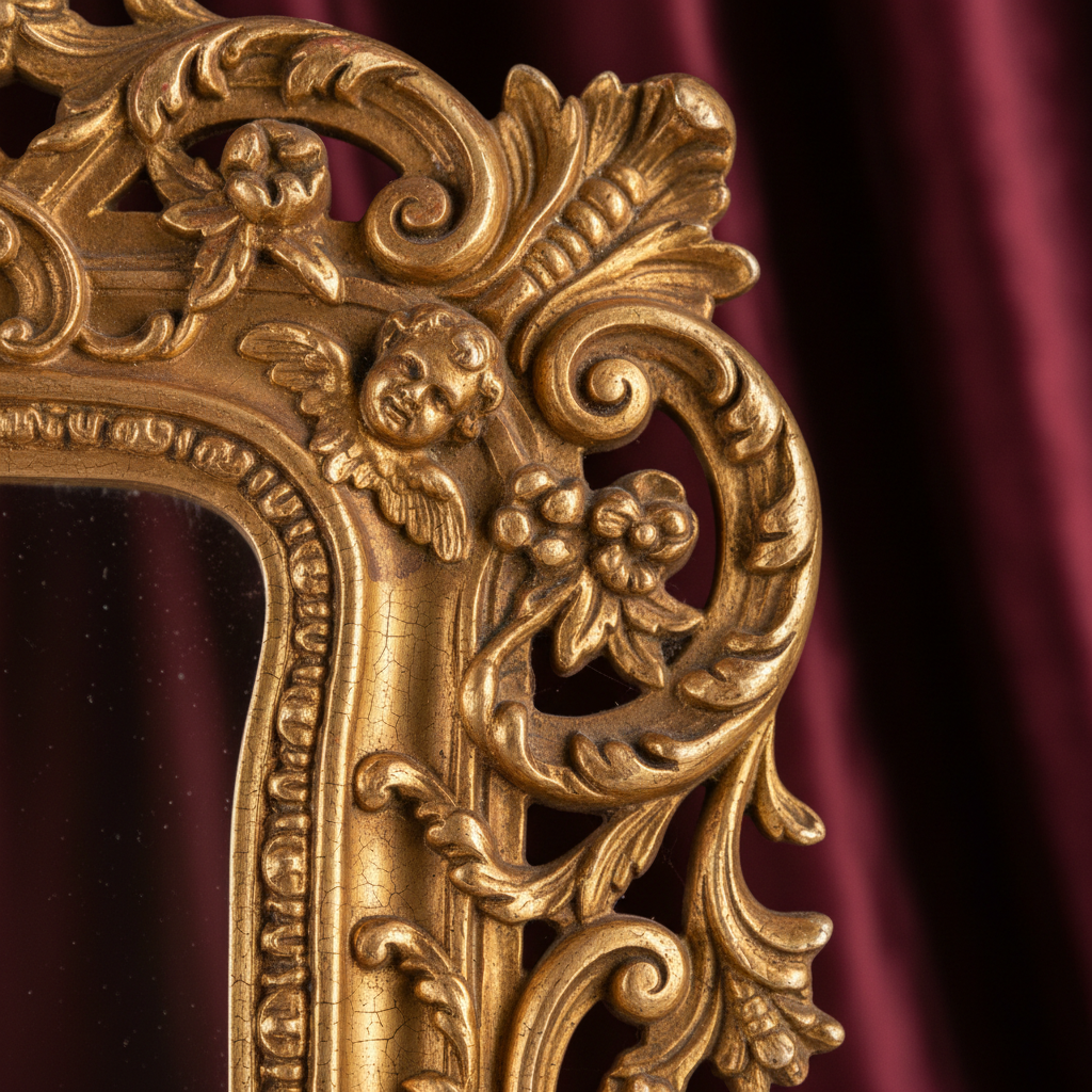 Vintage Baroque Ornate Full Length Floor Mirror - scrollwork detail