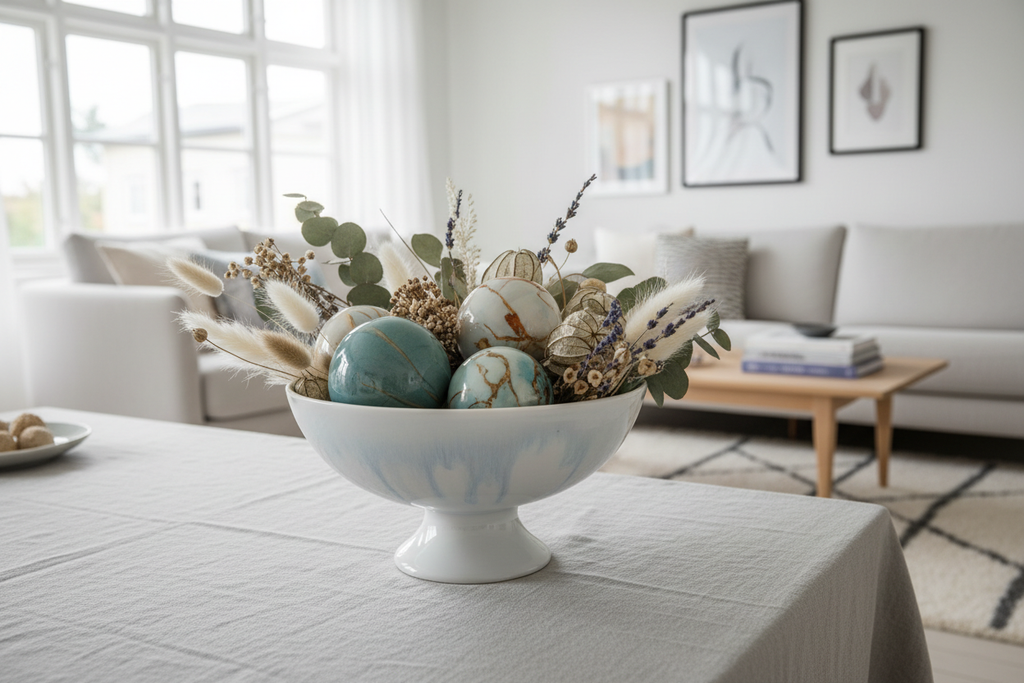 Glazed Porcelain Pedestal Bowl with decorative objects