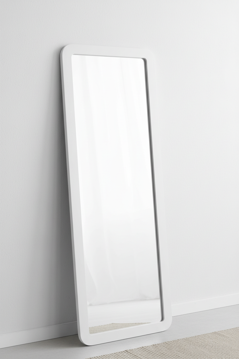 Scandi White Wood Frame Full Length Floor Mirror - white background product shot