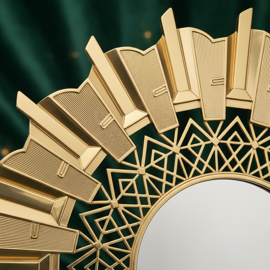 Art Deco Sunburst Gold Full Length Floor Mirror - geometric frame detail