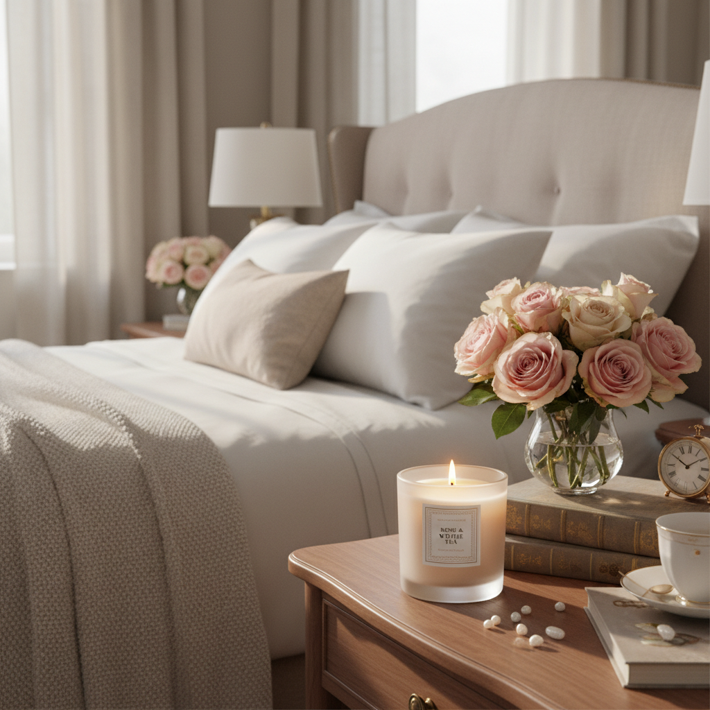 Rose Petal & White Tea Luxury Scented Candle - lifestyle scene