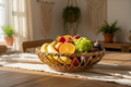 Handwoven Rattan Fruit Bowl with fruits on dining table