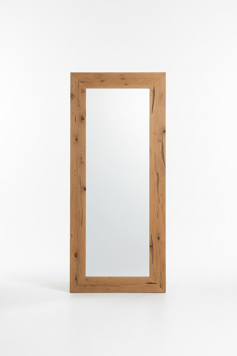 Rustic Oak Wood Frame Full Length Floor Mirror - white background
