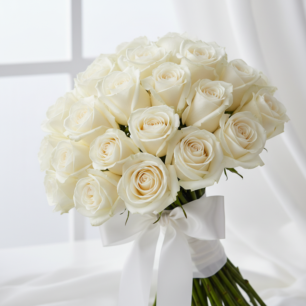 Pure Elegance White Rose Bouquet close up detail