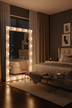 Hollywood LED Bulb Full Length Vanity Floor Mirror - bedroom night ambiance