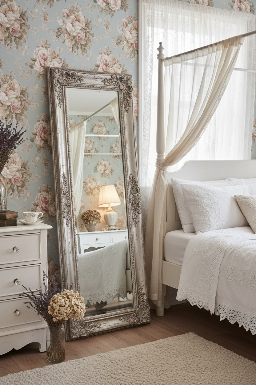 Vintage Distressed Antique Silver Full Length Floor Mirror - shabby chic bedroom