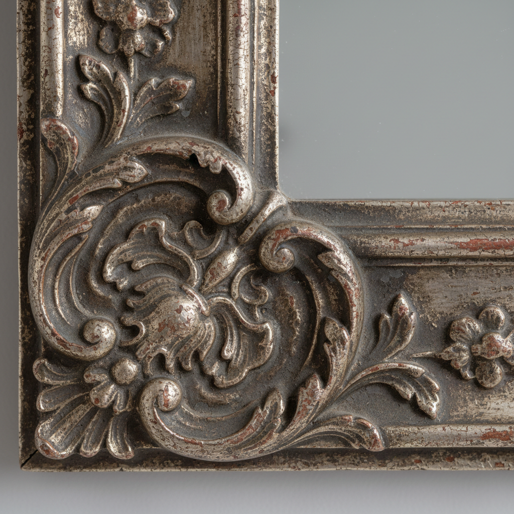 Vintage Distressed Antique Silver Full Length Floor Mirror - aged patina detail