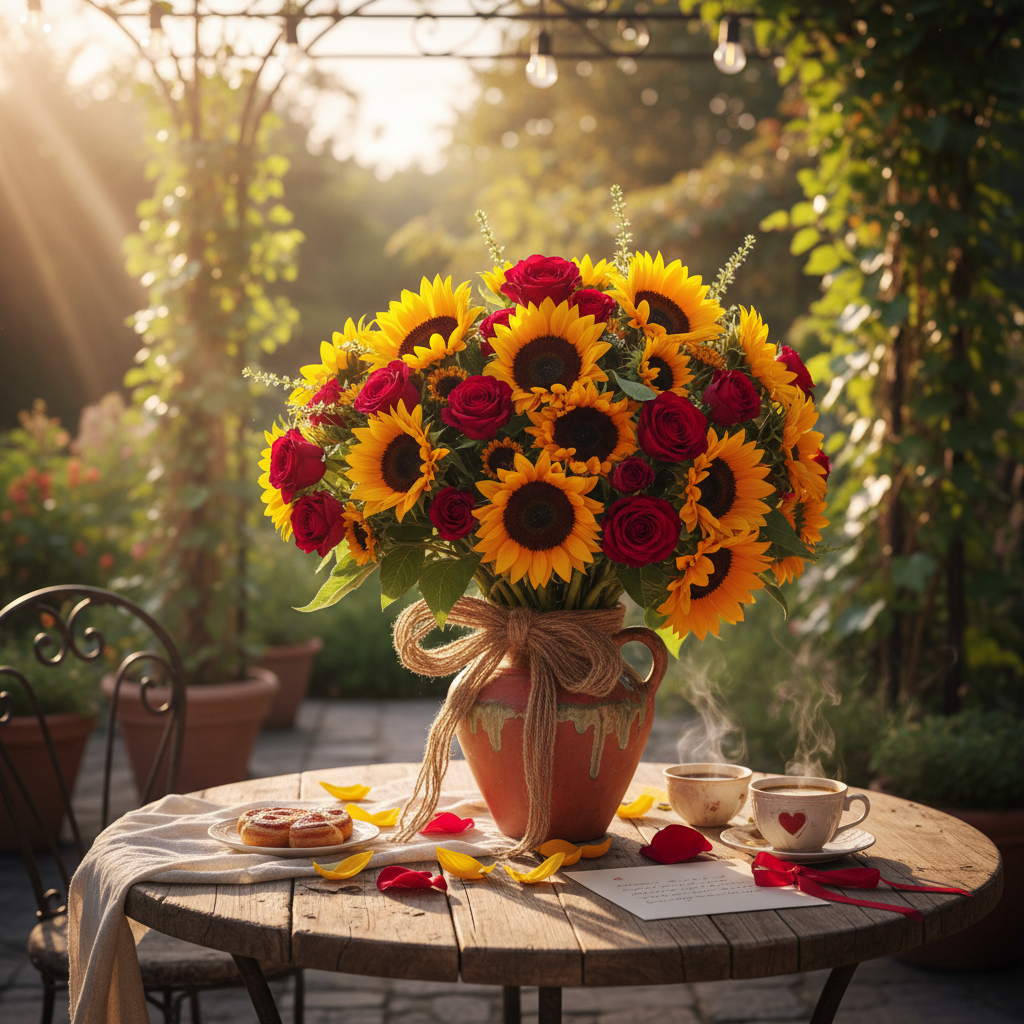 Sunflower Rose Bouquet lifestyle scene