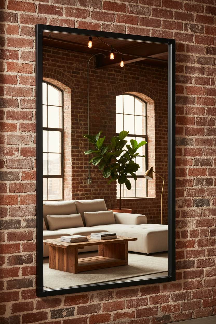 Industrial Loft Rectangular Wall Mirror - loft living room styling