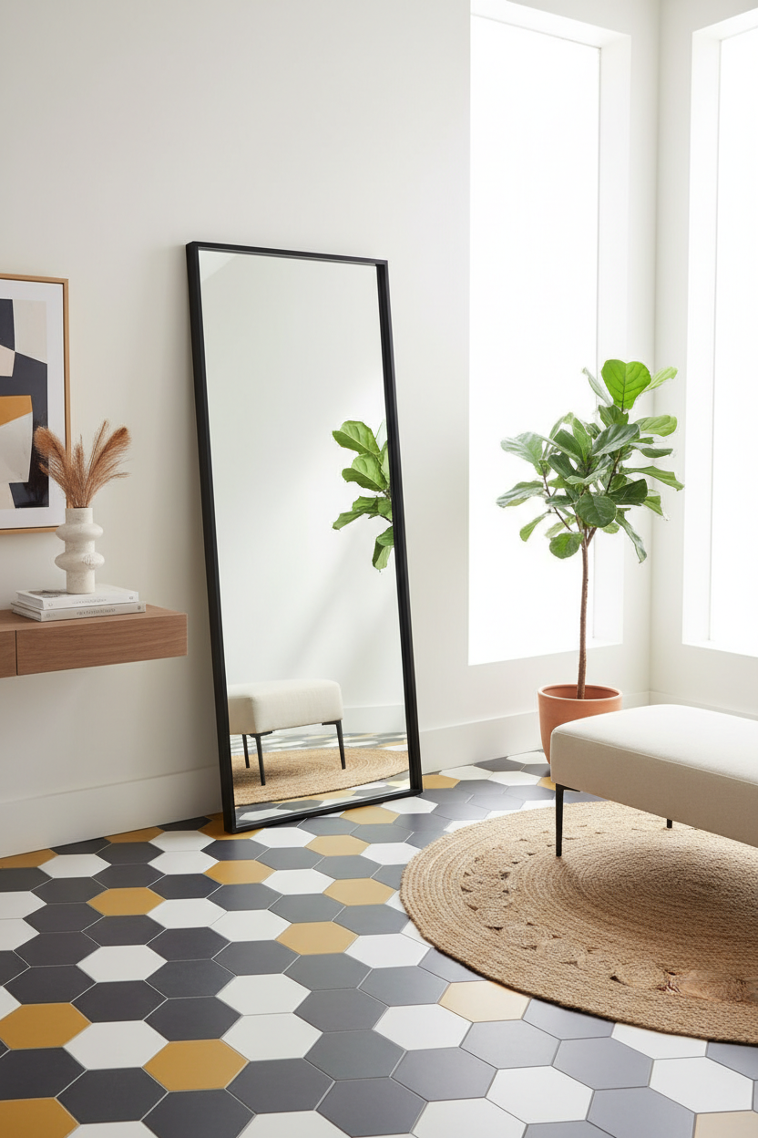 Geometric Hexagon Full Length Floor Mirror - contemporary entryway