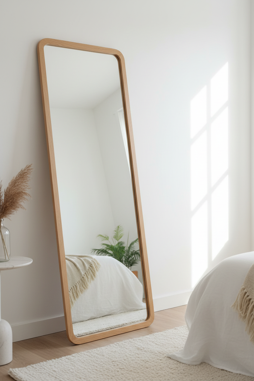 Slim Oak Natural Wood Full Length Floor Mirror