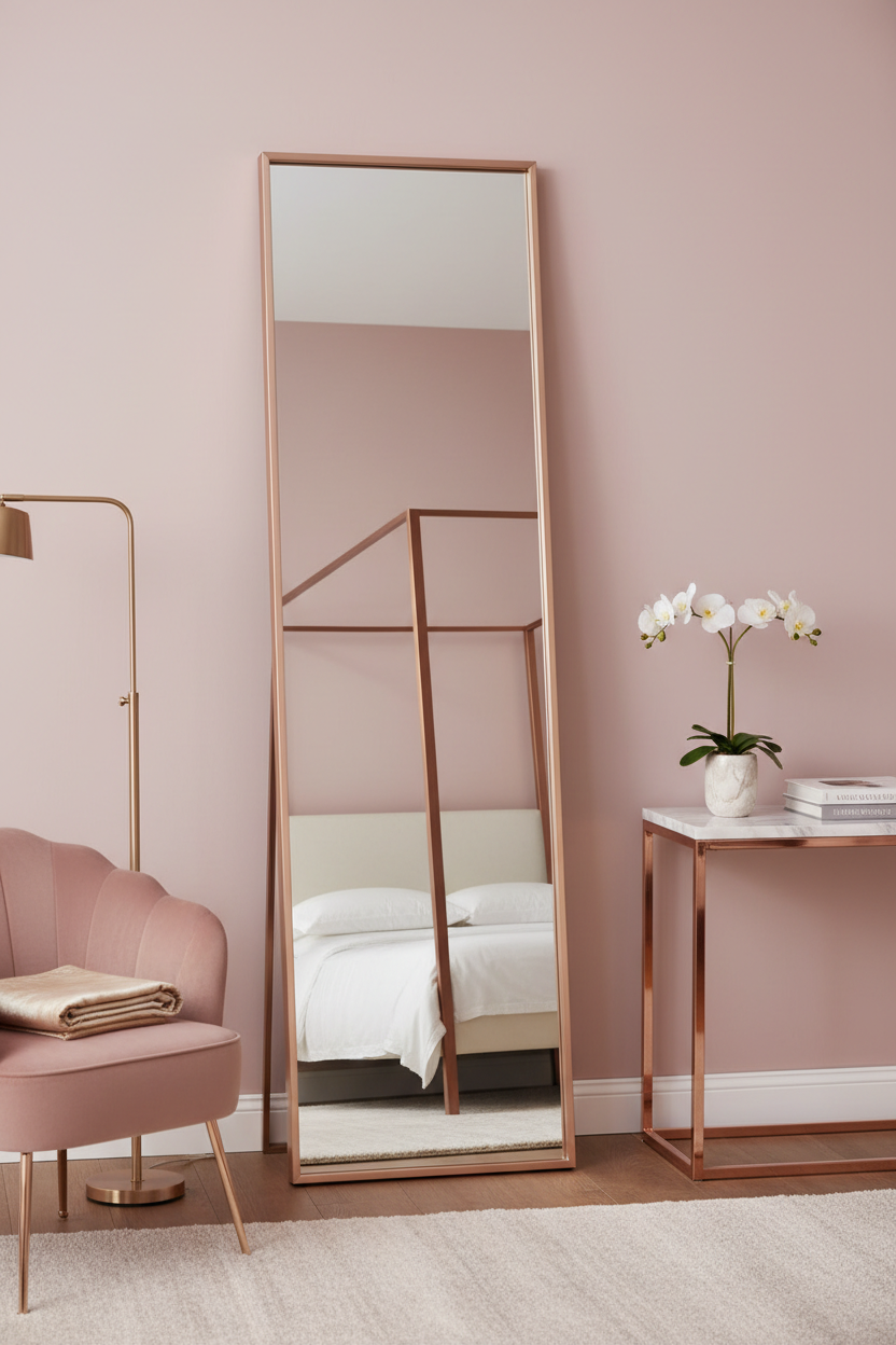 Rose Gold Metal Slim Full Length Floor Mirror