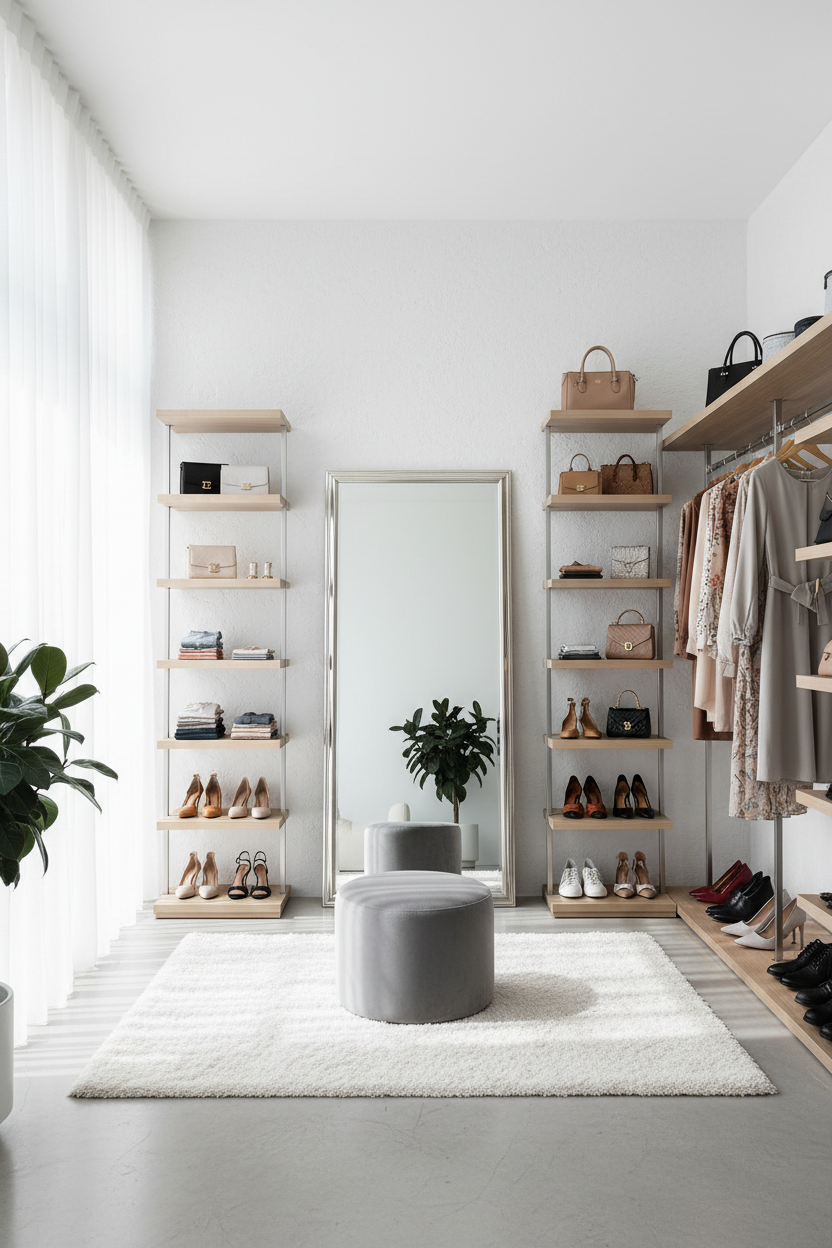 Sleek Silver Slim Frame Full Length Floor Mirror - walk-in closet
