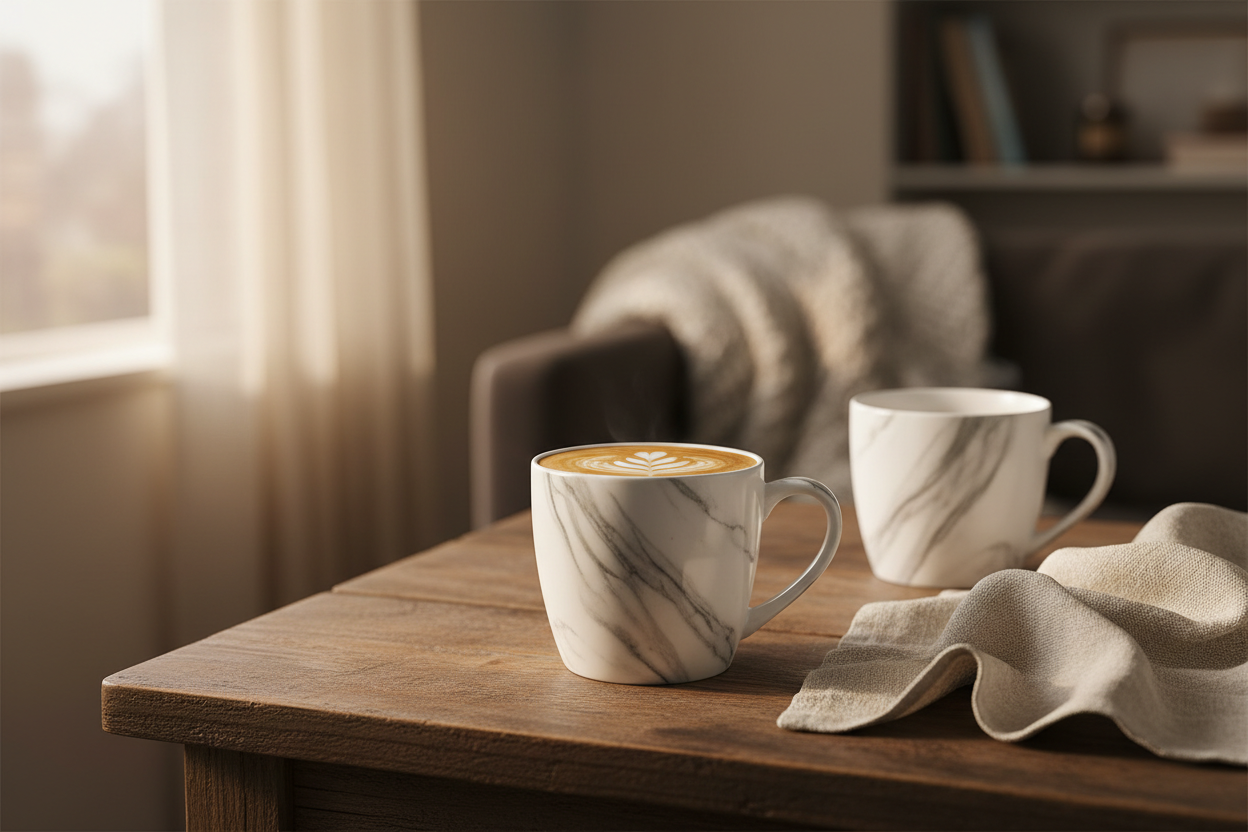 Marble Pattern Ceramic Mug Set with latte