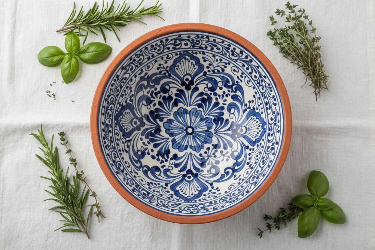 Artisan Hand-Painted Terracotta Bowl pattern close up