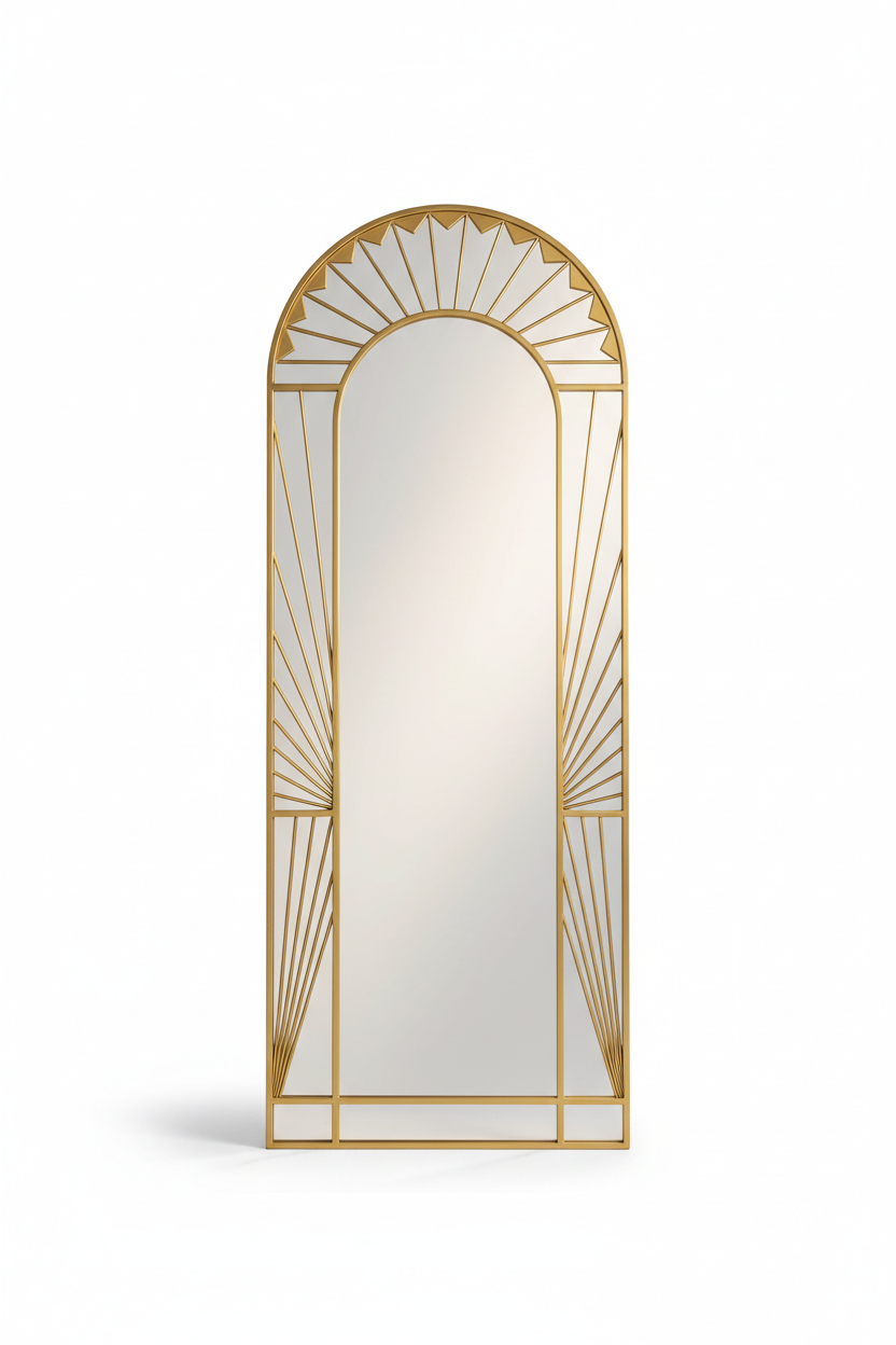 Art Deco Sunburst Gold Full Length Floor Mirror - white background product shot