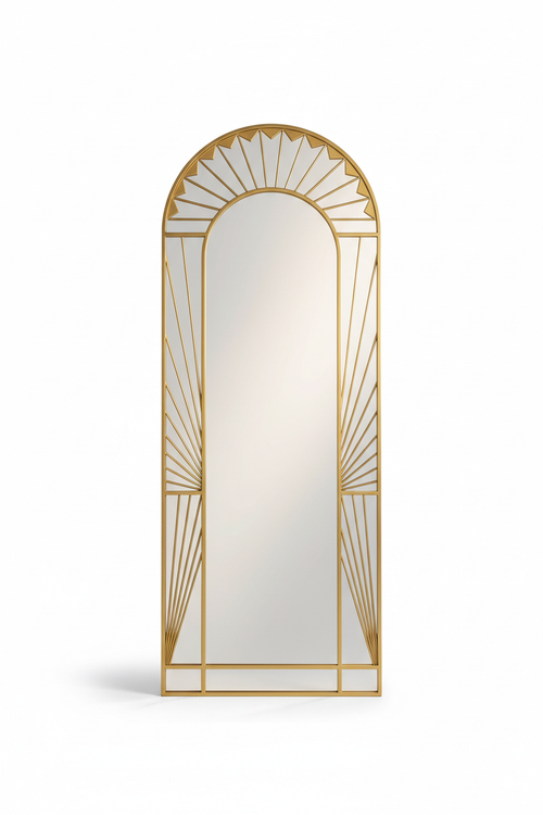 Art Deco Sunburst Gold Full Length Floor Mirror - white background product shot