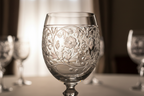Etched Floral Crystal Wine Glass pattern close up